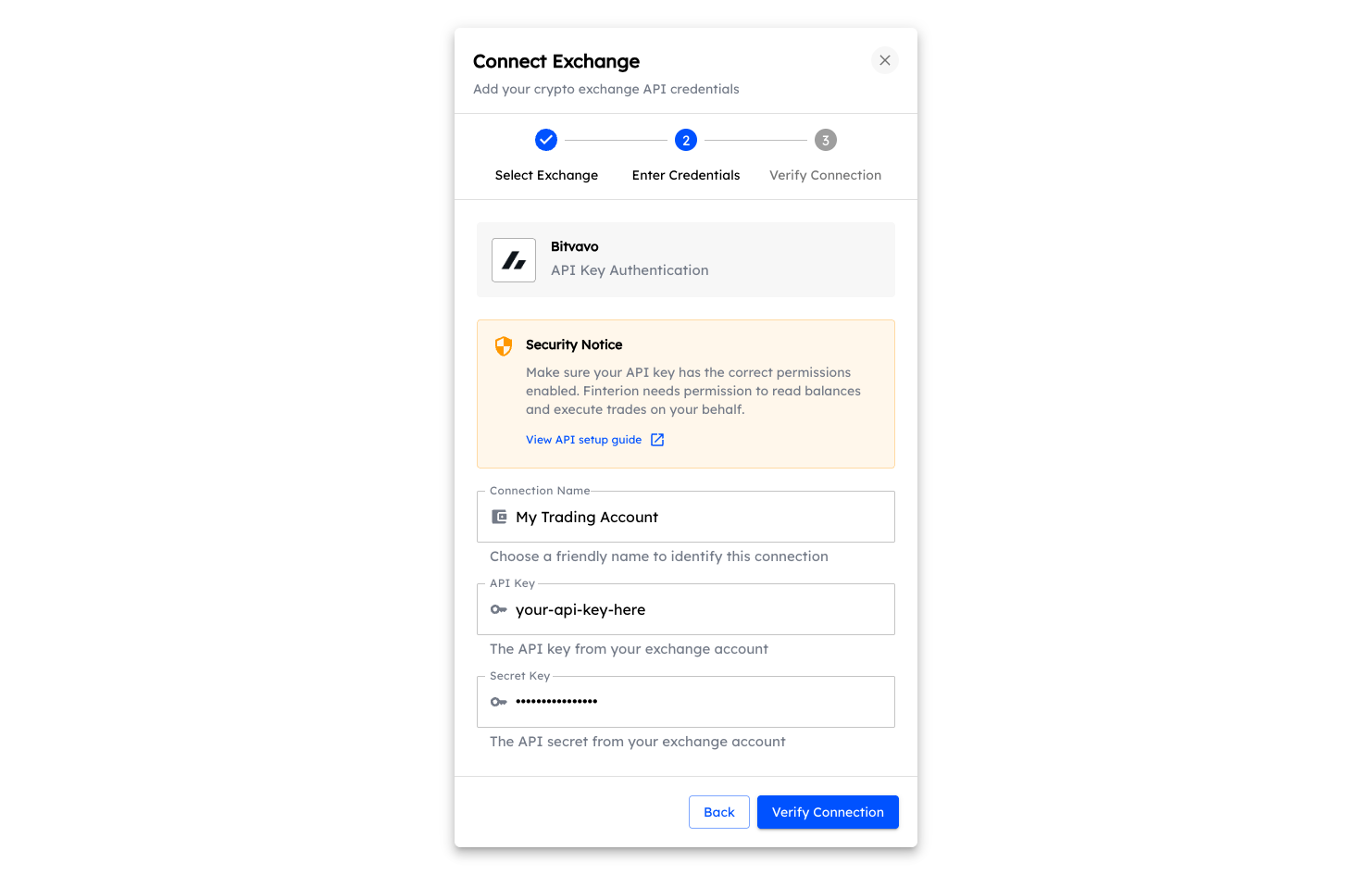 Enter API credentials